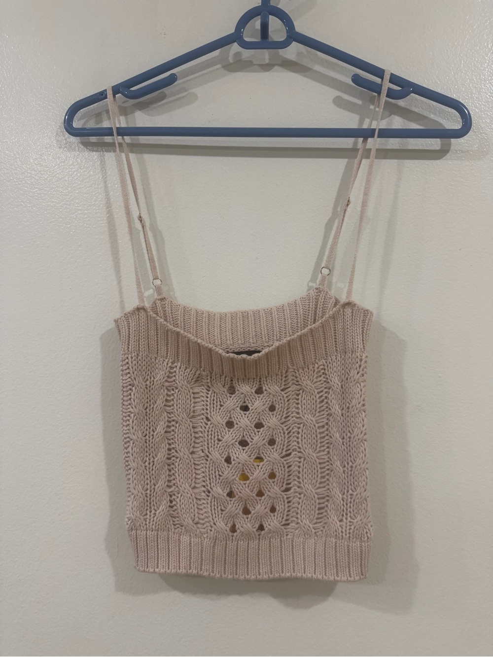 Cable-Knit Beige Spaghetti Strap Crop Top